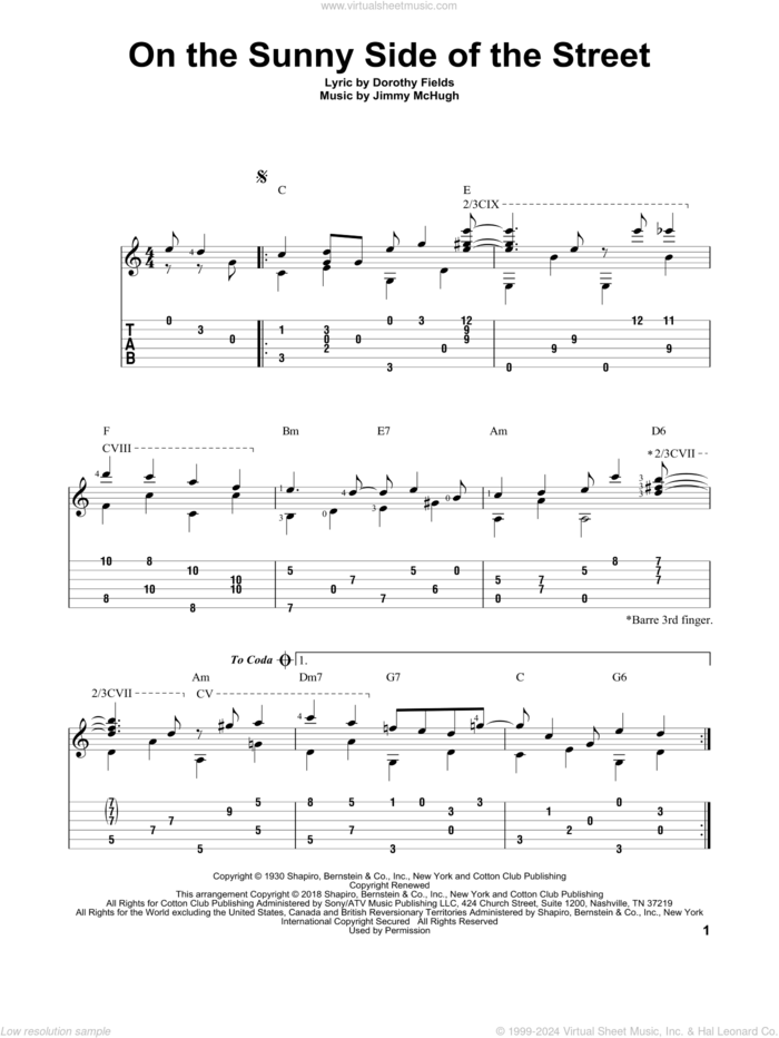 On The Sunny Side Of The Street sheet music for guitar solo by Dorothy Fields and Jimmy McHugh, intermediate skill level