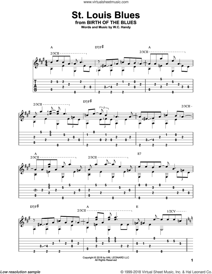 St. Louis Blues sheet music for guitar solo by W.C. Handy, intermediate skill level