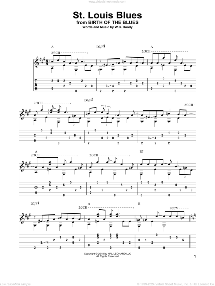 St. Louis Blues sheet music for guitar solo by W.C. Handy, intermediate skill level