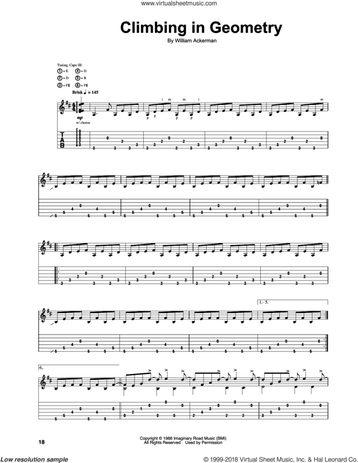 Climbing In Geometry sheet music for guitar (tablature) by Will Ackerman and William Ackerman, intermediate skill level