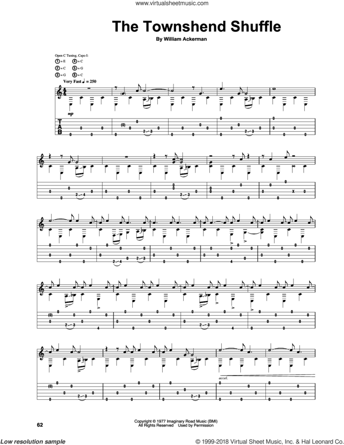 The Townshend Shuffle sheet music for guitar (tablature) by Will Ackerman and William Ackerman, intermediate skill level
