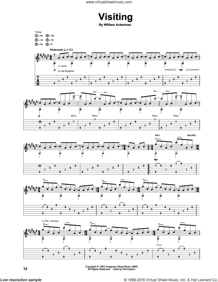 Visiting sheet music for guitar (tablature) by Will Ackerman and William Ackerman, intermediate skill level