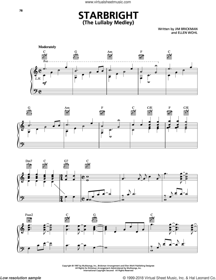 Starbright sheet music for voice, piano or guitar by Jim Brickman, intermediate skill level