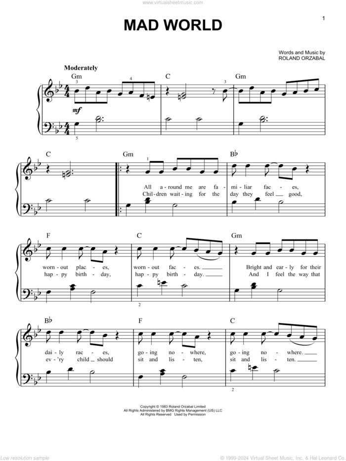 Mad World Sheet music for Piano, Violin (Solo)