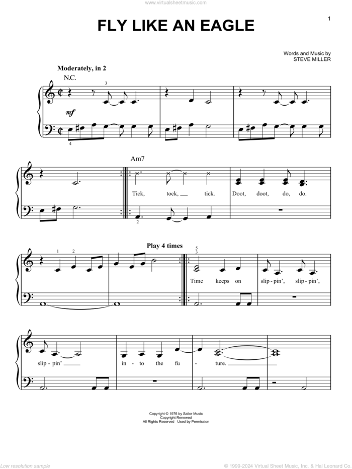 Fly Like An Eagle sheet music for piano solo by Steve Miller Band, easy skill level