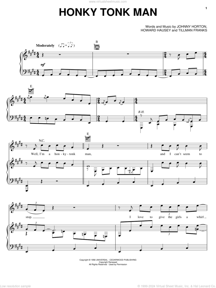 Honky Tonk Man sheet music for voice, piano or guitar by Dwight Yoakam, Howard Hausey, Johnny Horton and Tillman Franks, intermediate skill level