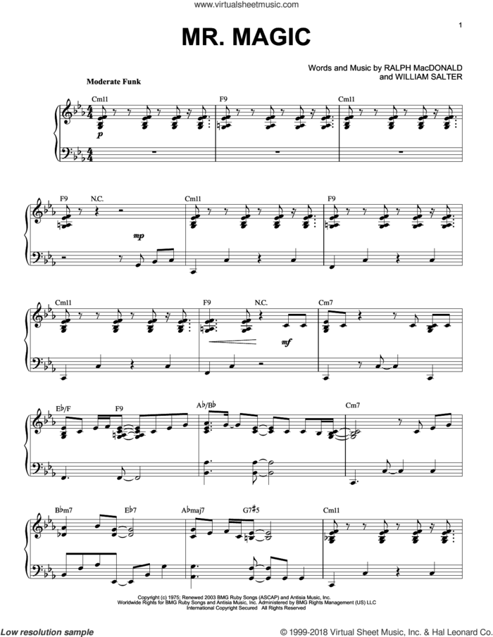 Mr. Magic (arr. Larry Moore) sheet music for piano solo by Grover Washington Jr., Ralph MacDonald and William Salter, intermediate skill level