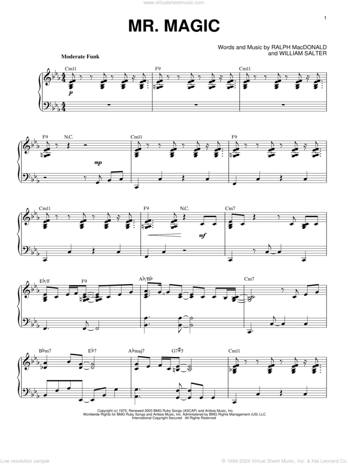 Mr. Magic (arr. Larry Moore) sheet music for piano solo by Grover Washington Jr., Ralph MacDonald and William Salter, intermediate skill level