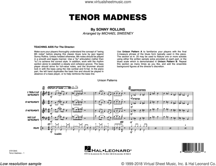 Tenor Madness  (arr. Michael Sweeney) sheet music for jazz band (full score) by Sonny Rollins, intermediate skill level