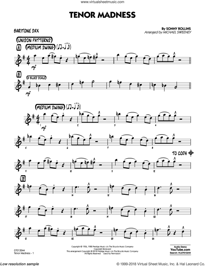 Tenor Madness  (arr. Michael Sweeney) sheet music for jazz band (baritone sax) by Sonny Rollins, intermediate skill level