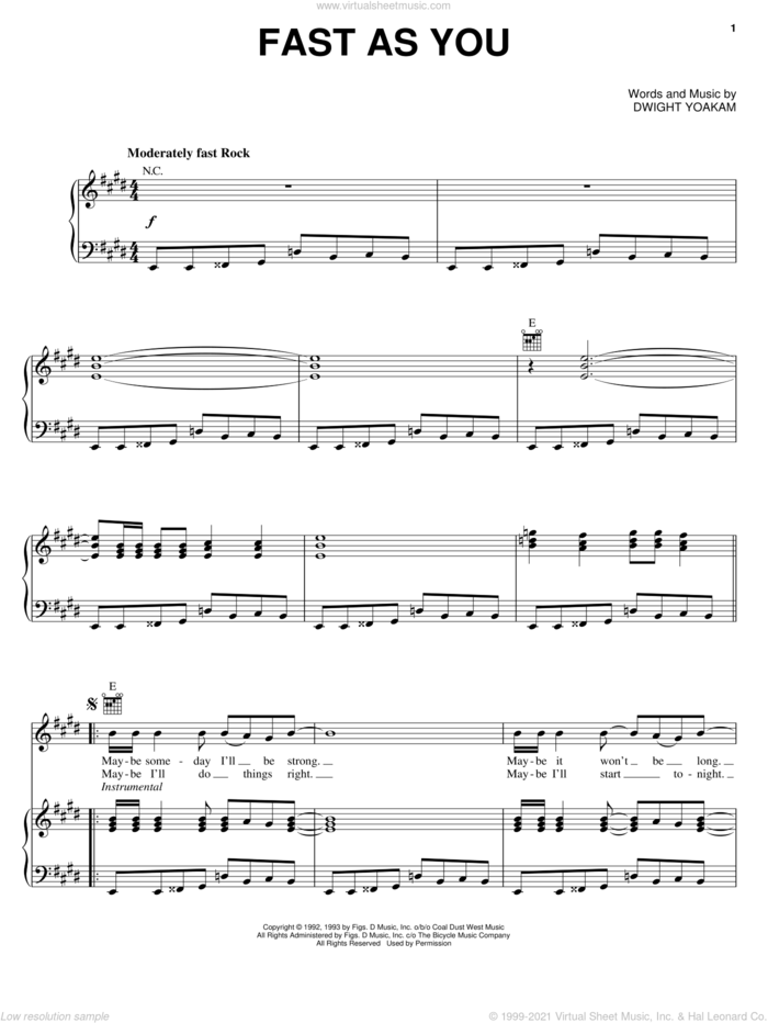 Fast As You sheet music for voice, piano or guitar by Dwight Yoakam, intermediate skill level