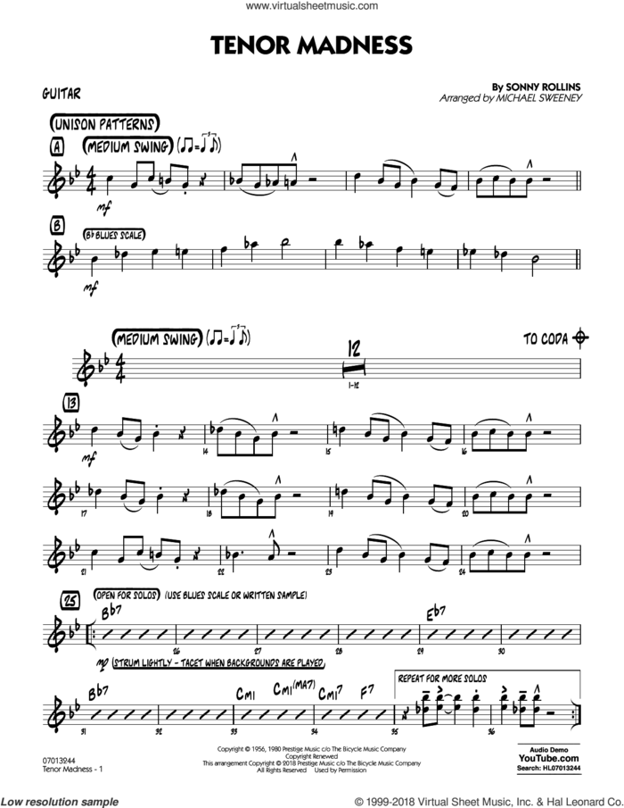 Tenor Madness  (arr. Michael Sweeney) sheet music for jazz band (guitar) by Sonny Rollins, intermediate skill level