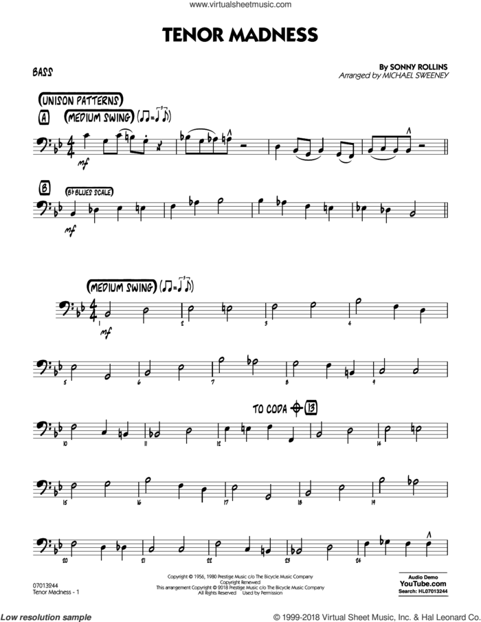 Tenor Madness  (arr. Michael Sweeney) sheet music for jazz band (bass) by Sonny Rollins, intermediate skill level