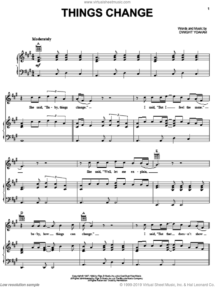 Things Change sheet music for voice, piano or guitar by Dwight Yoakam, intermediate skill level
