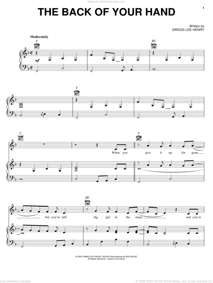 The Back Of Your Hand sheet music for voice, piano or guitar by Dwight Yoakam and Gregg Lee Henry, intermediate skill level