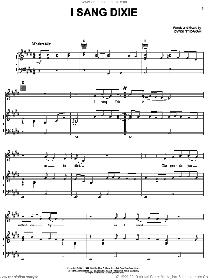 I Sang Dixie sheet music for voice, piano or guitar by Dwight Yoakam, intermediate skill level