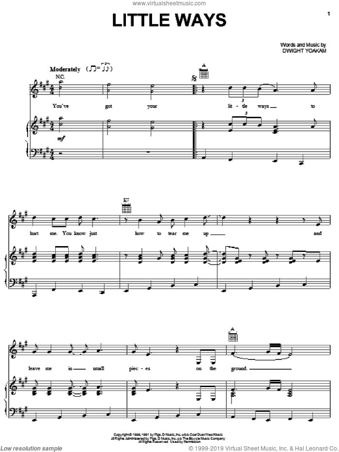 Little Ways sheet music for voice, piano or guitar by Dwight Yoakam, intermediate skill level