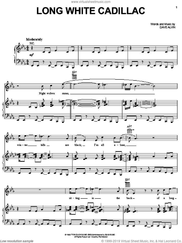 Long White Cadillac sheet music for voice, piano or guitar by Dwight Yoakam and Dave Alvin, intermediate skill level