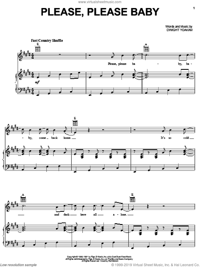 Please, Please Baby sheet music for voice, piano or guitar by Dwight Yoakam, intermediate skill level