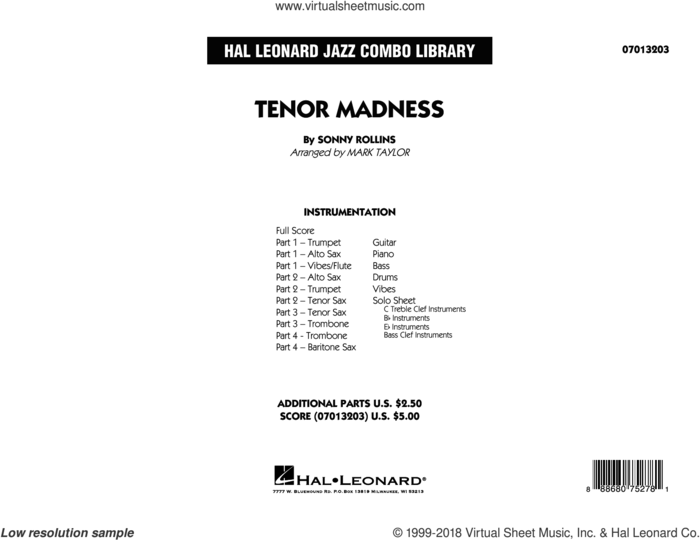 Tenor Madness (arr. Mark Taylor) (COMPLETE) sheet music for jazz band by Sonny Rollins, intermediate skill level