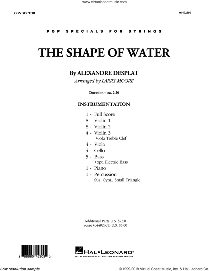 The Shape of Water (arr. Larry Moore) (COMPLETE) sheet music for orchestra by Alexandre Desplat and Larry Moore, classical score, intermediate skill level