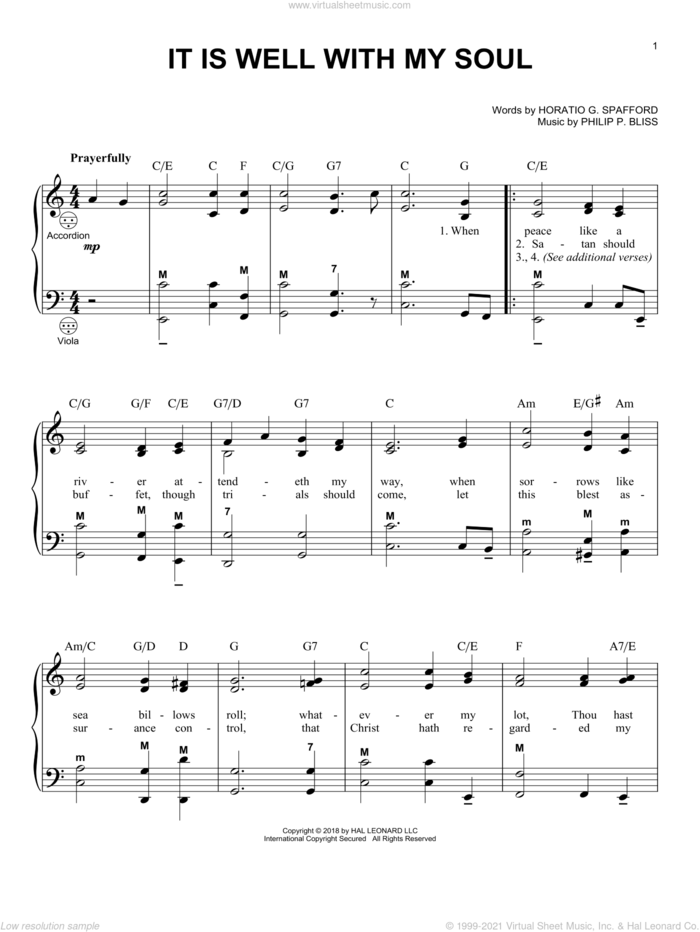 It Is Well With My Soul sheet music for accordion by Philip P. Bliss, Gary Meisner and Horatio G. Spafford, intermediate skill level