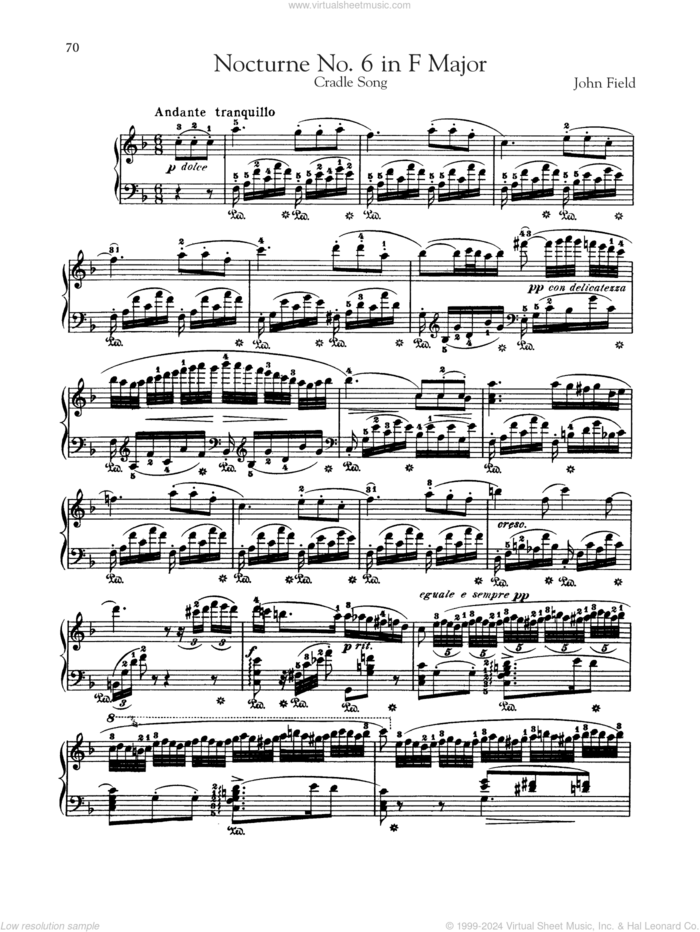 Nocturne No. 6 In F Major, H. 40 sheet music for piano solo by John Field, classical score, intermediate skill level