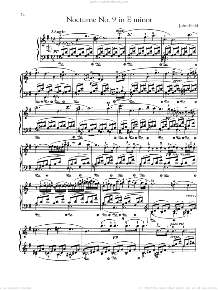 Nocturne No. 9 In E Minor, H. 46 sheet music for piano solo by John Field, classical score, intermediate skill level