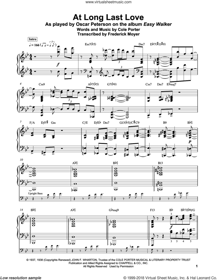 At Long Last Love sheet music for piano solo (transcription) by Cole Porter, Frederick Moyer and Frank Sinatra, intermediate piano (transcription)