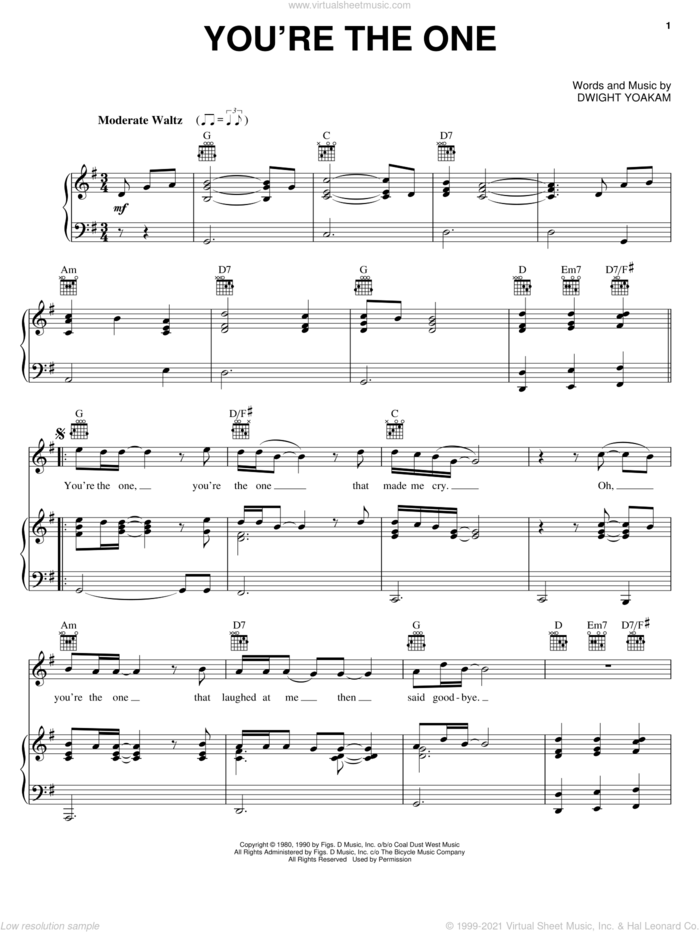You're The One sheet music for voice, piano or guitar by Dwight Yoakam, intermediate skill level