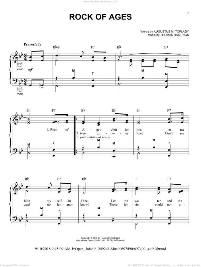 Rock Of Ages sheet music for accordion by Augustus M. Toplady, Gary Meisner and Thomas Hastings, intermediate skill level