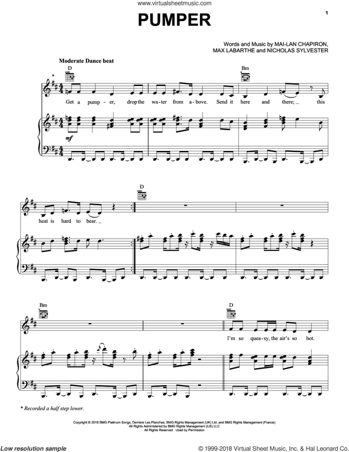 Pumper sheet music for voice, piano or guitar by Mai Lan, Mai-Lan Chapiron, Max Labarthe and Nicholas Sylvester, intermediate skill level