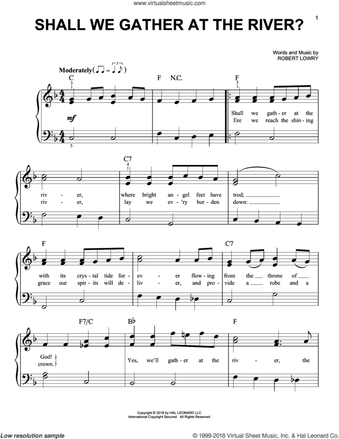 Shall We Gather At The River? sheet music for piano solo by Robert Lowry, easy skill level