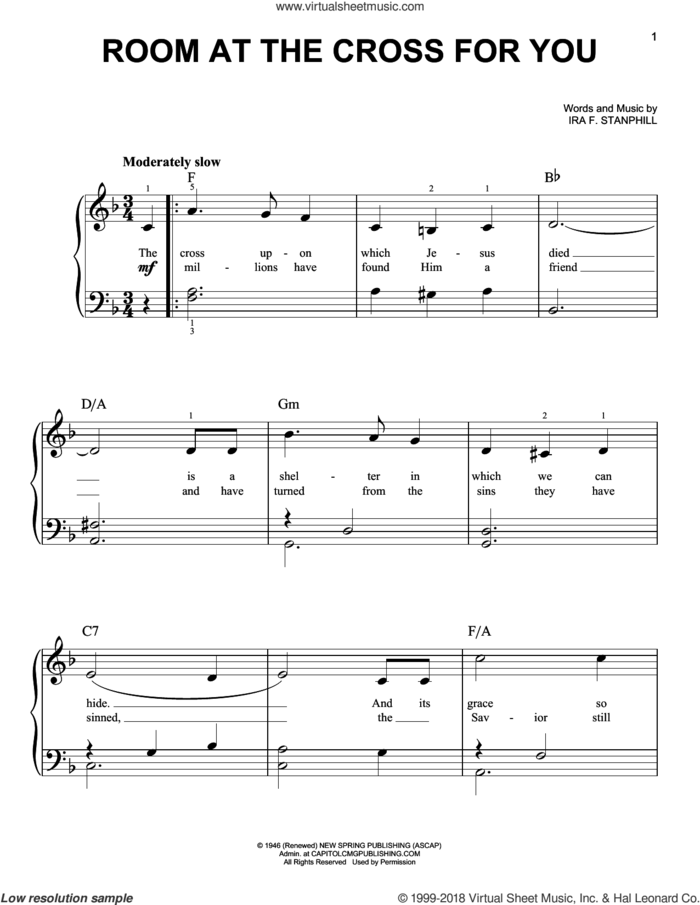 Room At The Cross For You, (easy) sheet music for piano solo by Ira F. Stanphill, easy skill level