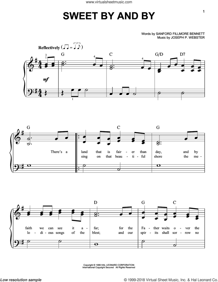 Sweet By And By, (easy) sheet music for piano solo by Joseph P. Webster and Sanford Fillmore Bennett, easy skill level