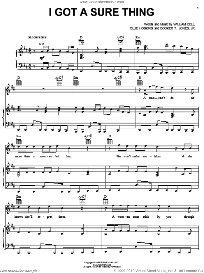 I Got A Sure Thing sheet music for voice, piano or guitar by William Bell, Booker T. Jones and Ollie Hoskins, intermediate skill level
