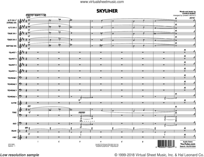 Skyliner (arr. Sammy Nestico) (COMPLETE) sheet music for jazz band by Charlie Barnet and Sammy Nestico, intermediate skill level