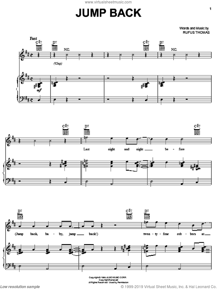 Jump Back sheet music for voice, piano or guitar by Rufus Thomas, intermediate skill level