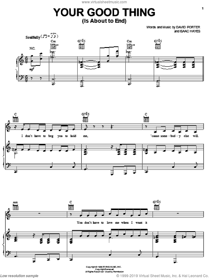 Your Good Thing (Is About To End) sheet music for voice, piano or guitar by Mable John, David Porter and Isaac Hayes, intermediate skill level