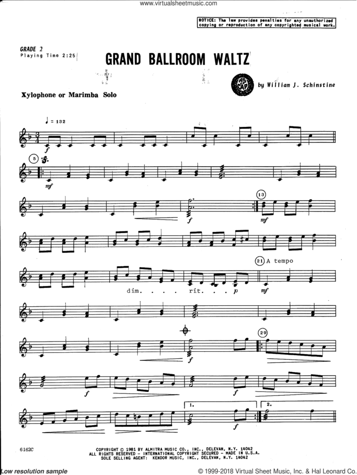Grand Ballroom Waltz sheet music for percussions by Willian Schinstine, classical score, intermediate skill level