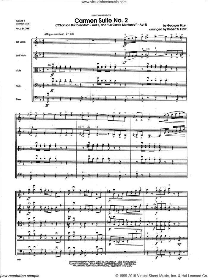 Carmen Suite No. 2 (Chanson Du Toreador, La Garde Montante) (COMPLETE) sheet music for orchestra by Georges Bizet and Robert S. Frost, classical score, intermediate skill level