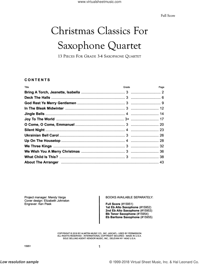 Christmas Classics For Saxophone Quartet - Full Score sheet music for saxophone quartet by Frank J. Halferty, intermediate skill level