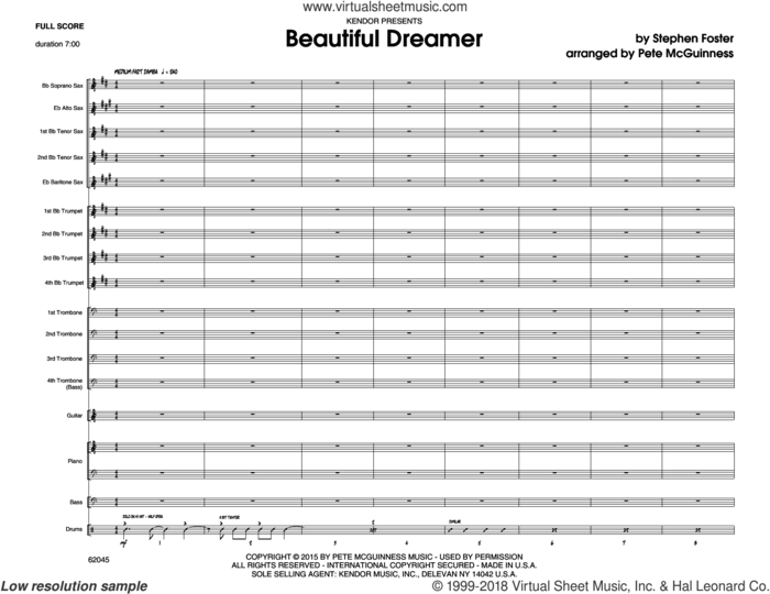 Beautiful Dreamer (COMPLETE) sheet music for jazz band by Stephen Foster and Pete McGuinness, intermediate skill level