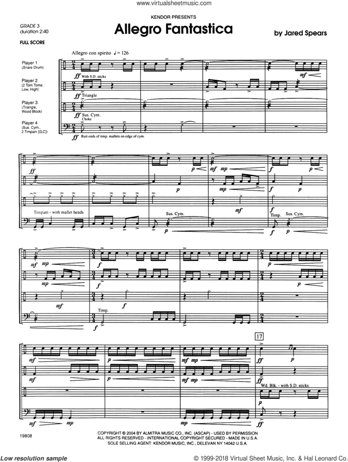 Allegro Fantastica (COMPLETE) sheet music for percussions by Jared Spears, intermediate skill level