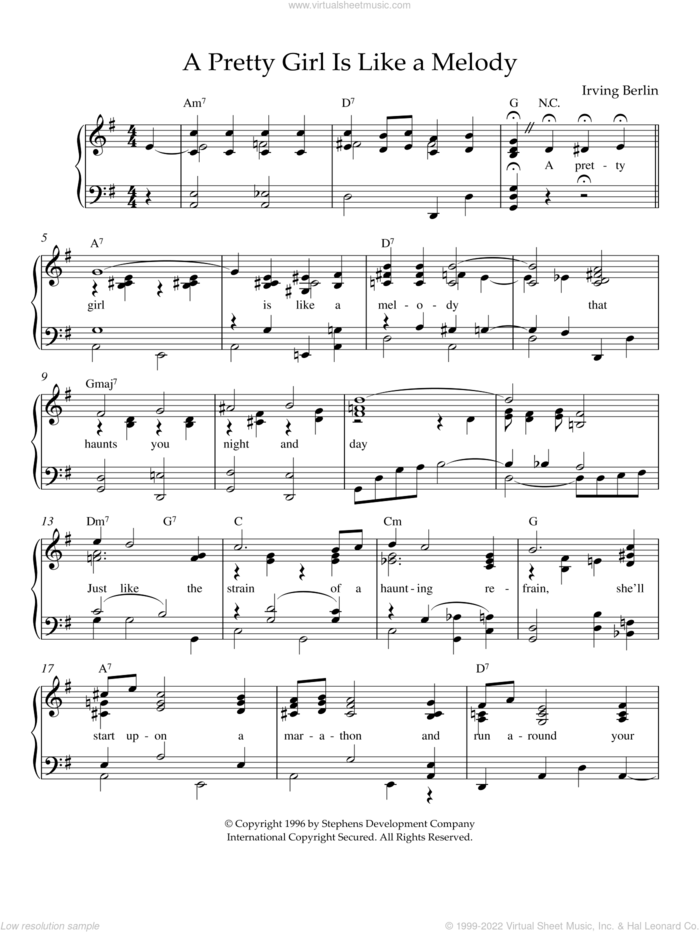 A Pretty Girl Is Like A Melody sheet music for piano solo by Irving Berlin, intermediate skill level
