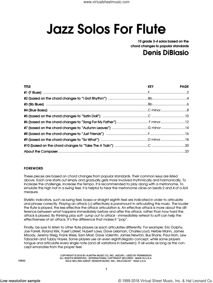 Jazz Solos For Flute sheet music for flute solo by Denis DiBlasio, intermediate skill level