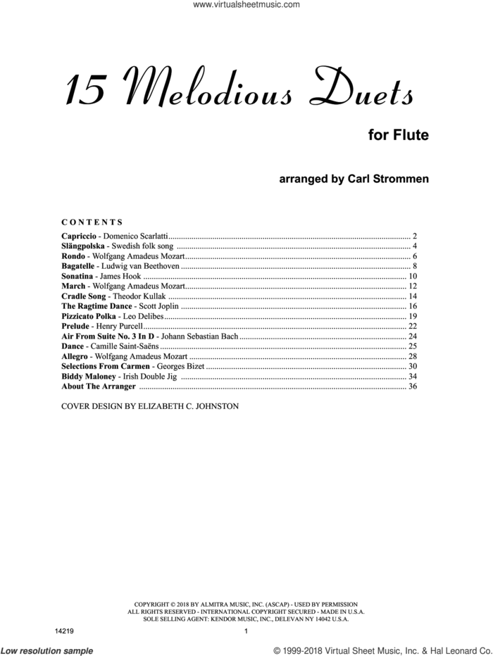 15 Melodious Duets sheet music for flute solo by Carl Strommen and Miscellaneous, classical score, intermediate skill level