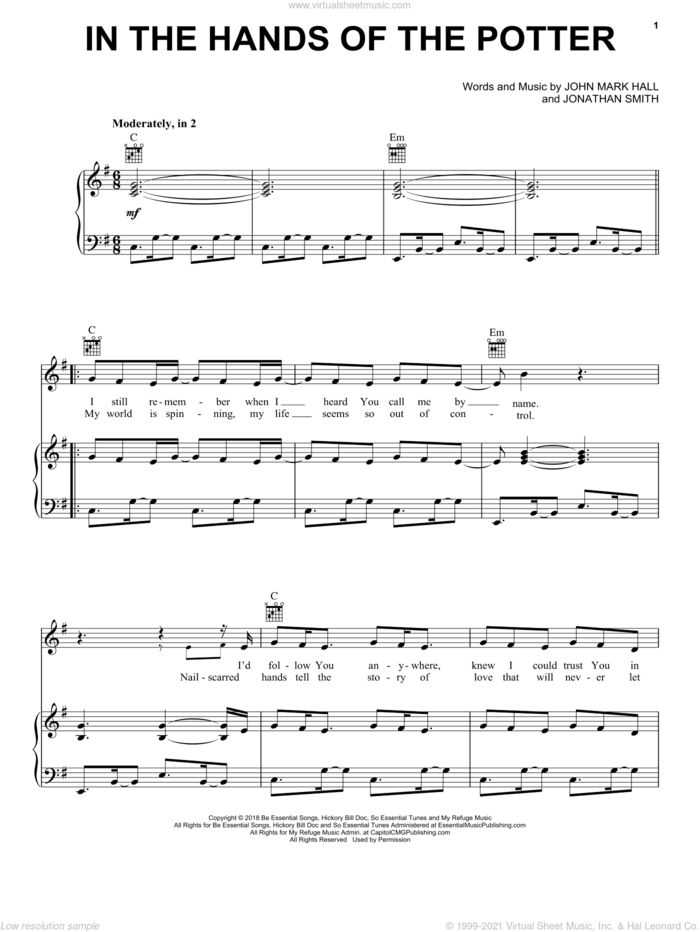 In The Hands Of The Potter sheet music for voice, piano or guitar by Casting Crowns, John Mark Hall and Jonathan Smith, intermediate skill level