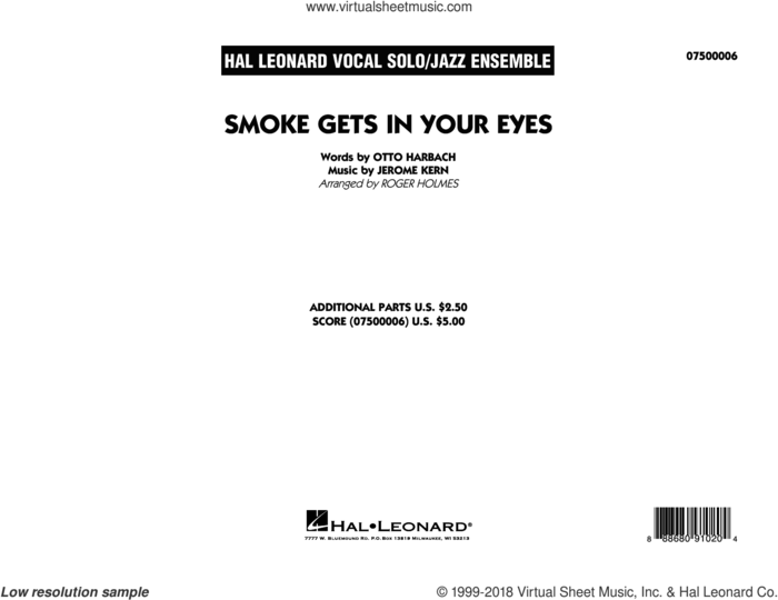 Smoke Gets In Your Eyes (arr. Roger Holmes) (COMPLETE) sheet music for jazz band by Jerome Kern, Otto Harbach and The Platters, intermediate skill level
