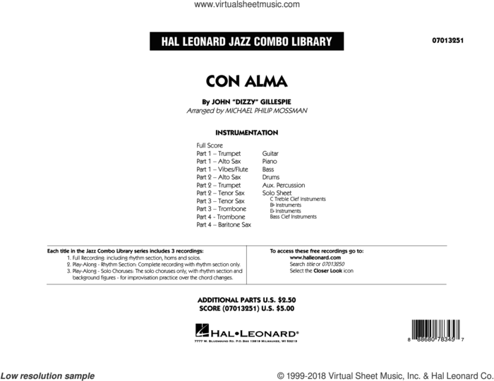 Con Alma (arr. Michael Mossman) (COMPLETE) sheet music for jazz band by Dizzy Gillespie and Michael Philip Mossman, intermediate skill level